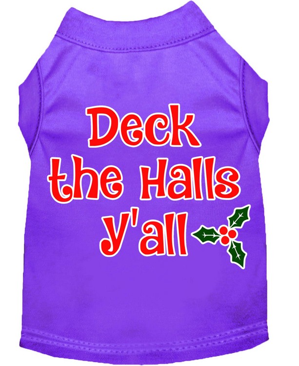 Deck the Halls Y'all Screen Print Dog Shirt Purple XXXL